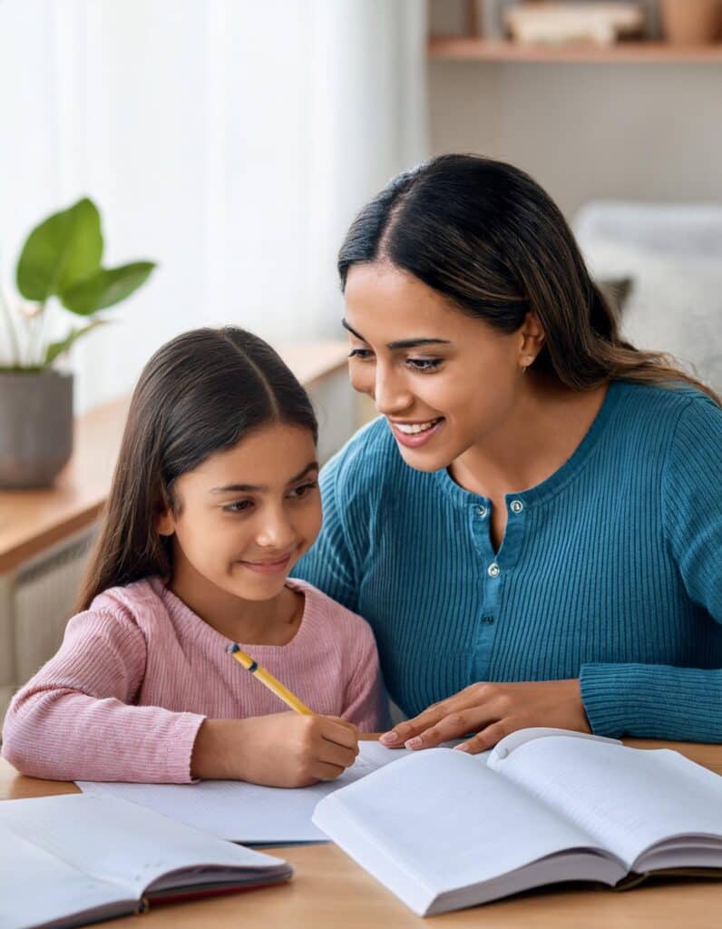 ai image of mother and child working on homework